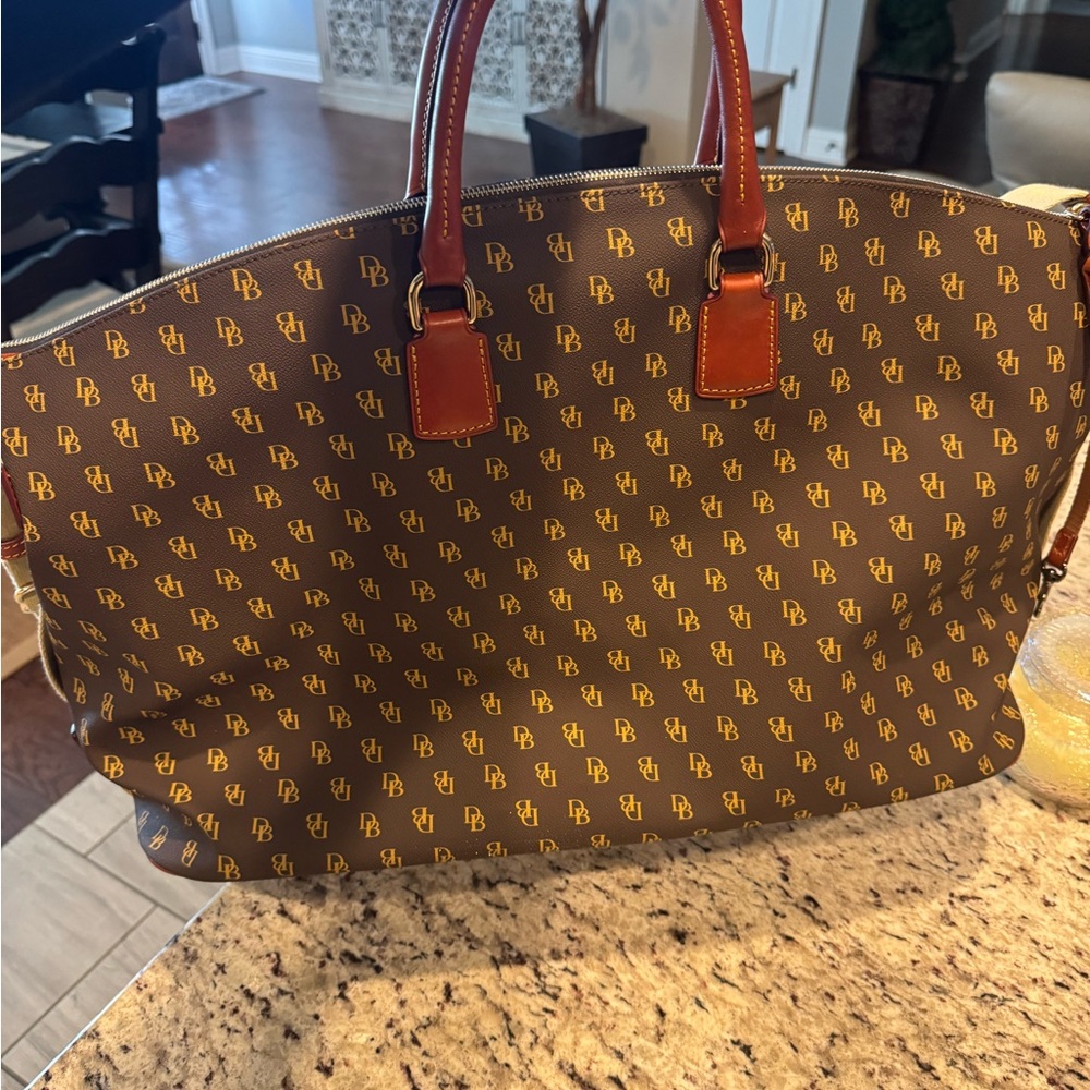 Dooney & Bourke Brown and Gold Monogram Travel Bag - Picture 3 of 4